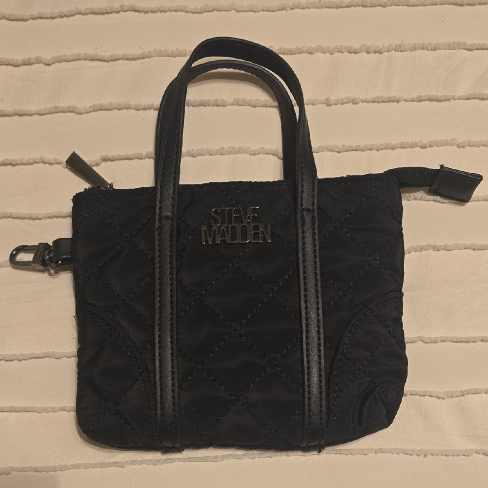 Steve Madden Black Quilted Nylon Mini Tote Bag NWOT